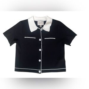 Women's Black and White Button‎ Down Shirt